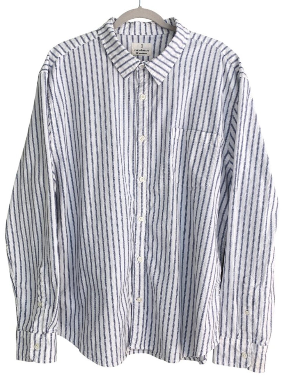 Mutual Weave Men Striped Button Down Shirt Blue White Coastal-XXL